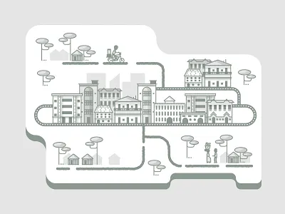 Getting around 🏇 city hut map motorcycle populated road rural trees urban village