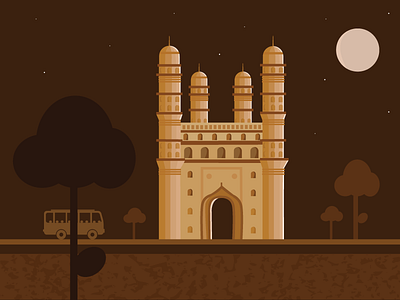 Indian city Illustration- Hyderabad charminar city design hyderabad illustration india