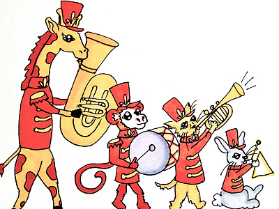 Animal Marching Band animals cat drum giraffe marching band monkey rabbit trumpet tuba