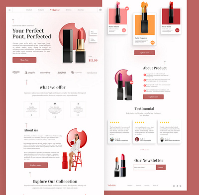 Velvetic - A lipstick website landing page dailyui design product design ui ui ux ux