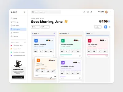 Project Management UI - Eight Dashboard card clean concept design grey management minimal project project management task management team ui ui ux uidesign web website