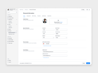 Personal Setting - HR Management Dashboard clean ui dashboard design design inspiration form design hr system modern design profile saas design ui user setting ux web app