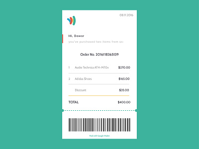 Receipt design flat google googlewallet illustrator photoshop receipt ui ux