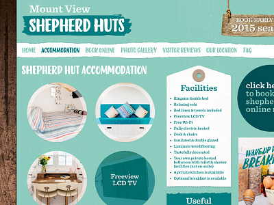 Mount View Shepherd Huts – Website Accomodation Page accommodation book online booking design e commerce shepherd hut website