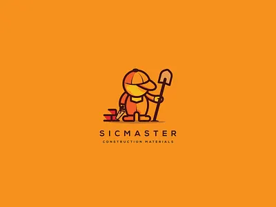 Sicmaster logo brick build construction cute design logo man orange