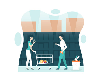 A day in the life - Scene 2 aisle bunny cart grocery illustration rabbit store