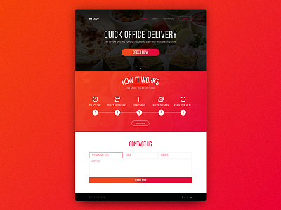 Office Food Delivery Website bright colourful delivery food office one page red website