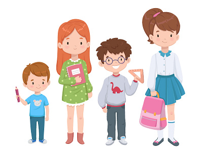 Vector Kids Characters boy characters cute girl illustration kids school vector vector art