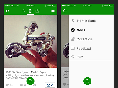 Sprocket iOS 1.4.1 Navigation WIP app bike design green ios iphone mobile navigation sprocket ui ux