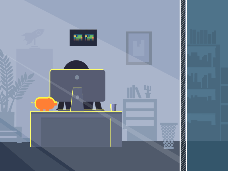 Coding...coding..coding animation character computer gif loop room script