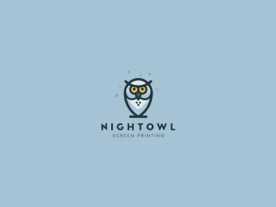 NIGHTOWL Screen printing bird brand clean icon identity logo mark minimal night owl stars symbol