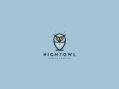 NIGHTOWL Screen printing bird brand clean icon identity logo mark minimal night owl stars symbol