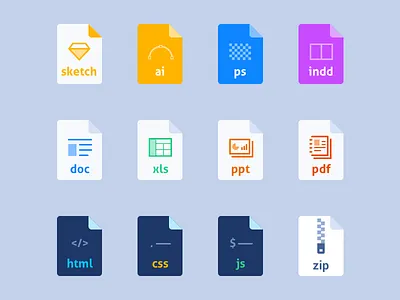 Concept | File types adobe code color compressed file icon illustration office paper simplify type vector