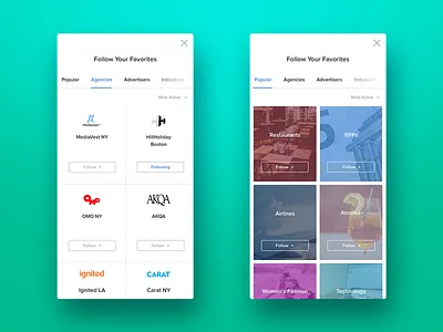 Follow Your Favorites interaction mobile ui ux web