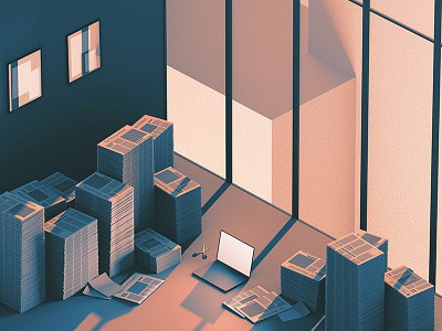 Illustration for Journa - Work in Progress buildings grain illustration isometric journa journalist newspaper twotone