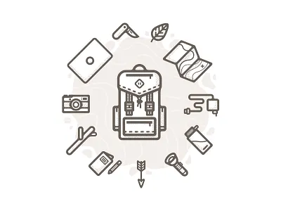 Hike & Work backpack camera flashlight hike icons knife leaf macbook map nature outdoor work