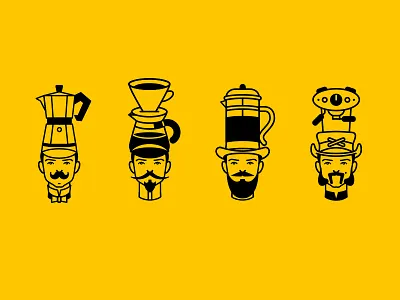 Coffee Guys beard black and white brand identity character coffee hipster illustration mustache outline vector