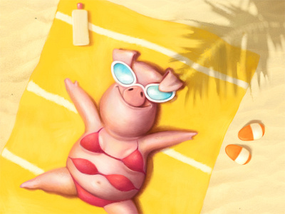 Summer memories beach character design pig