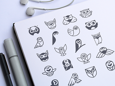 Owl Sign Options animal logo app icon design bird brand exploration branding character design cute flat identity kids app loggia logo minimal owl owl illustration sign sketch sketch bird visual identity wing