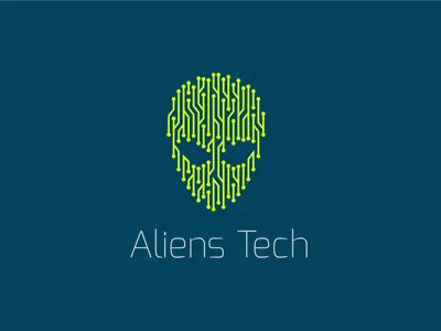 Aliens Tech ver.2 alien circuit circuitboard green logo logotype mark skull tech technology