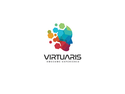 Virtuaris Logo augmented development digital head hexagon human media mosaic reality technologies virtual vr