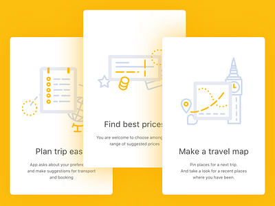 Onboarding app cards icons illustrations ios onboarding travel ui