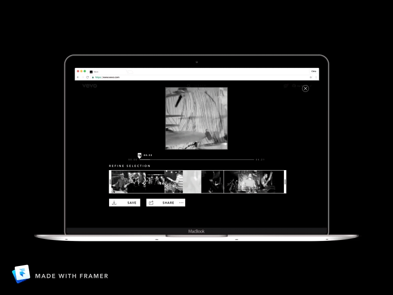 Vevo GIF Framer Prototype design desktop framer gif interaction prototype ui vevo web