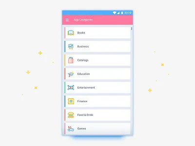 App Categories List UI app categories education entertainment finance games list market mobile ui kit
