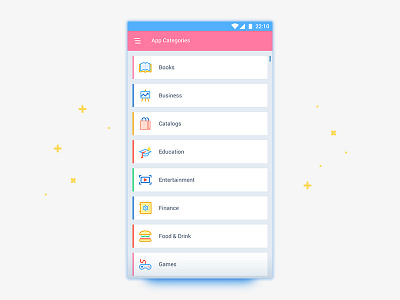 App Categories List UI app categories education entertainment finance games list market mobile ui kit