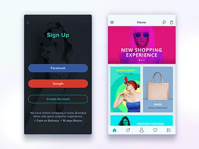 Shopping App app e commerce fashion home ios signup uiux