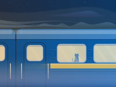 Railroad cat cat flat illustration night railway sketch train ukraine