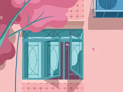 Window afternoon air con chimes leaves leisure pink romanic tile tree wind window