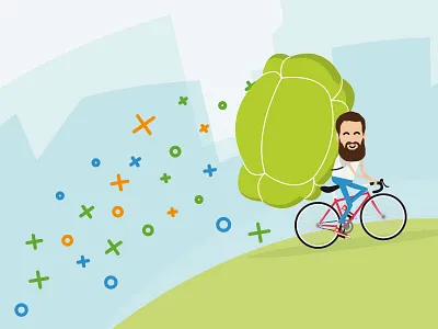 Mike on a bike backpack beard bike city happy illustration riding