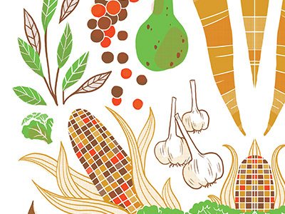 Thanksgiving Tea Towel autumn corn fall fruit garlic harvest illustration produce thanksgiving vegetables