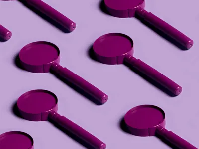 Enhance bright colorful flat isometric magnifying glass monochromatic photography purple weird