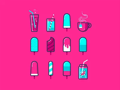 Hello, Dribbble! blue cup of coffee cup of tea homemade ice cream lemonade pink popsicle soda sweet turquoise white