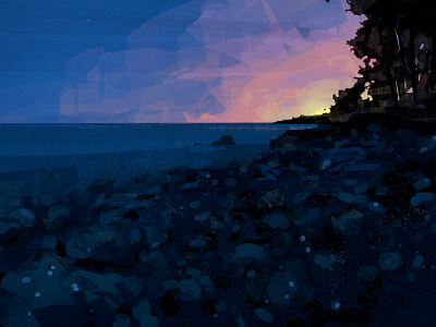 Northshore At Dusk dusk minnesota northshore painting psd rocks speedpainting superior trees