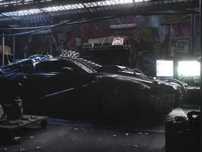 Beast 3d car concrete fstorm garage graffiti light render zbrush