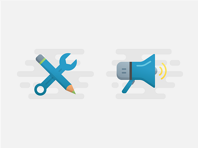 Customize + Campaign blue concept features graphic icon illustration megaphone pencil wrench