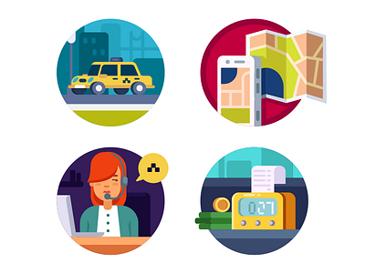 Taxi service icons calling flat icon illustration kit8 online smartphone taxi transport vector