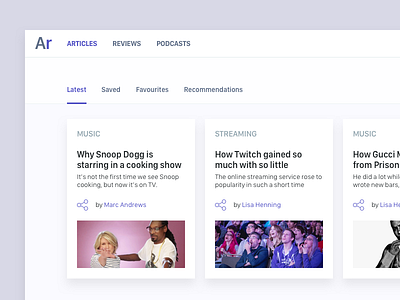 Favourite articles cards dashboard menu purple shadow tabs ui white
