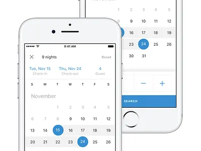 Calendar picker calendar checkin dates flat flight form guest hotel ios travel