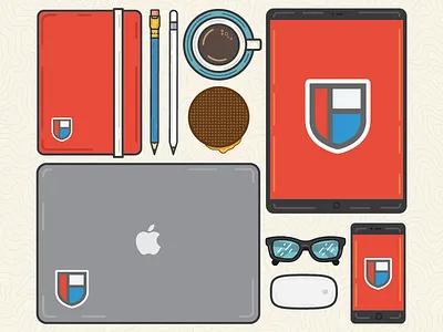 My Desk apple coffee desk flat illustration ipad moleskin mouse pencil sticker stroopwafel vector