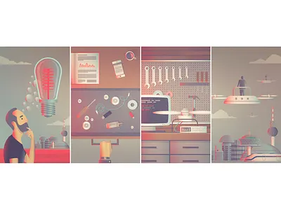 From Idea To Reality bulb future icon iconography icons idea illustration robot