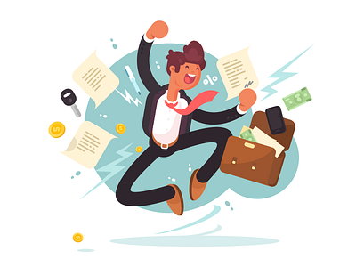 Jumping from success business businessman flat happy joy jump kit8 man person success successful vector. illustration