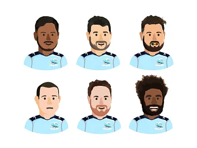 NRL Cronulla Sharks characters chat emoji face flat football icons icons set messenger players rugby sport