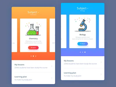 Subject Card app ui