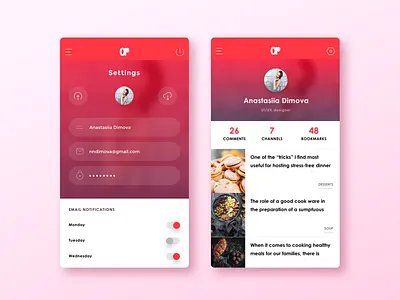 Cooking card clean interface minimal minimalism mobile red ui uiux ux web