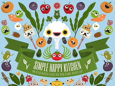 Simple Happy Kitchen book apple characters food fruits nutrition plantbased potato tomato vegan vegetables