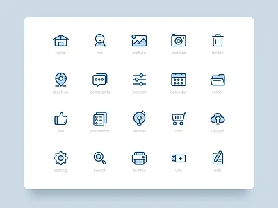 20 Icons blue design flat icons illustration line sketch vector